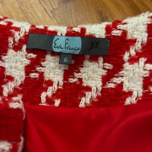 Eva Franco Anthropologie red and white houndstooth car coat 6